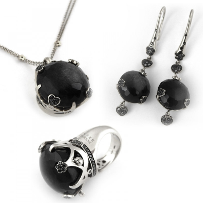 Pasquale Bruni-Set, 750er Weißgold, schwarze Diamanten, Obsidian Pasquale Bruni-Set, 750er Weißgold, schwarze Diamanten, Obsidian