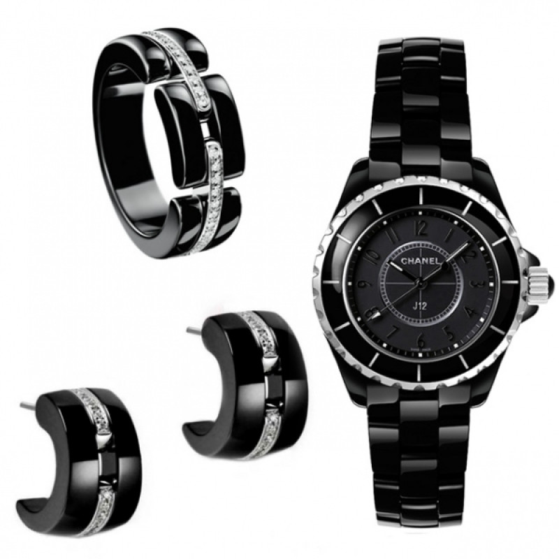 Zestaw Chanel, ceramika, białe złoto, diamenty Zestaw Chanel, ceramika, białe złoto, diamenty