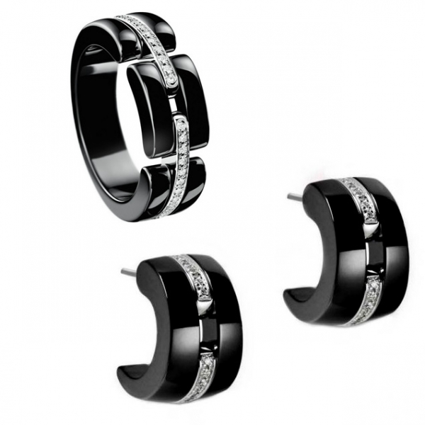 Zestaw Chanel, ceramika, białe złoto, diamenty Zestaw Chanel, ceramika, białe złoto, diamenty