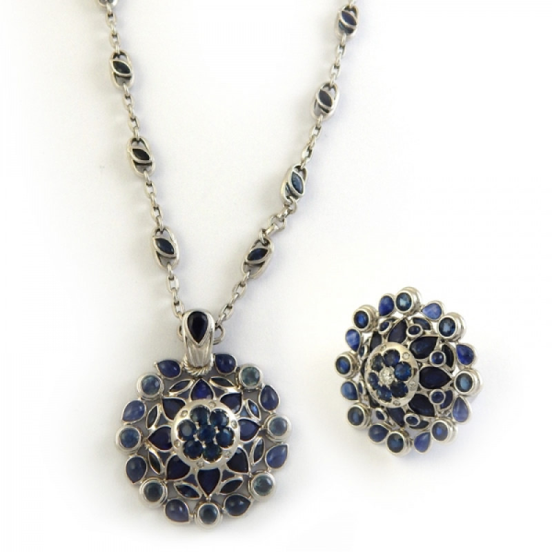 Zancan set, white gold, sapphires, diamonds Zancan set, white gold, sapphires, diamonds