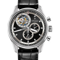 Chronograf Zenith El Primero Tourbillon Stalowa czarna tarcza ze słonecznym promieniem Chronograf Zenith El Primero Tourbillon Stalowa czarna tarcza ze słonecznym promieniem