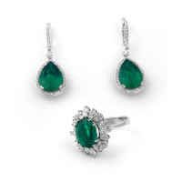 Crivelli set of earrings and ring, 750 white gold, emeralds, diamonds Crivelli set of earrings and ring, 750 white gold, emeralds, diamonds
