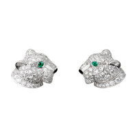 Earrings Cartier Panthere de Cartier, white gold, diamonds, emeralds Earrings Cartier Panthere de Cartier, white gold, diamonds, emeralds