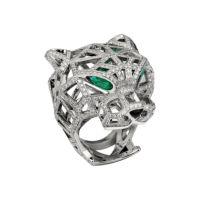 Ring Cartier Panthere de Cartier, white gold, diamonds, emeralds Ring Cartier Panthere de Cartier, white gold, diamonds, emeralds