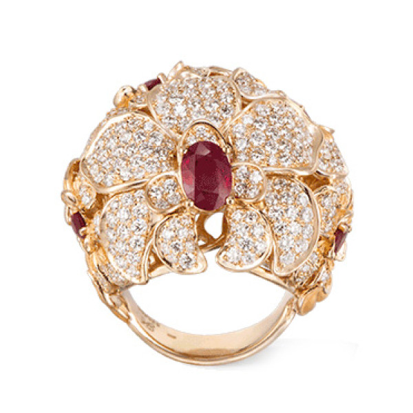 Ring Carrera y Carrera Orquideas, yellow gold, diamonds, ruby Ring Carrera y Carrera Orquideas, yellow gold, diamonds, ruby