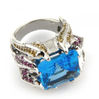 Luca Carati ring, 750 white gold, sapphires, topaz Luca Carati ring, 750 white gold, sapphires, topaz