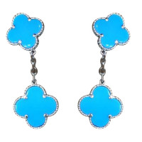 Van Cleef & Arpels Alhambra earrings, white gold, turquoise Van Cleef & Arpels Alhambra earrings, white gold, turquoise