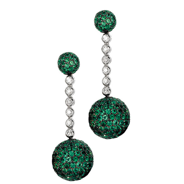 Ohrringe de Grisogono Boule, Weißgold, Diamanten, Smaragde Ohrringe de Grisogono Boule, Weißgold, Diamanten, Smaragde