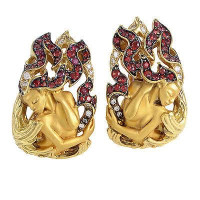 Magerit New Fire Diosa earrings, yellow gold, diamonds, sapphires