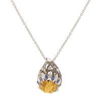 Magerit Versailles Cupula Sol pendant, white, yellow gold, diamonds, sapphires