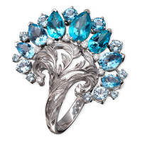 Ring Magerit Gea Genus, white gold, diamonds, topaz, agates Ring Magerit Gea Genus, white gold, diamonds, topaz, agates