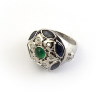Zancan ring, white gold, diamonds, sapphires, emerald Zancan ring, white gold, diamonds, sapphires, emerald