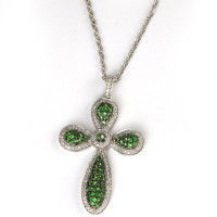 Crivelli cross, white gold, diamonds, emeralds