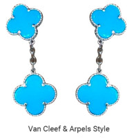 Van Cleef & Arpels Alhambra style earrings, white gold, turquoise Van Cleef & Arpels Alhambra style earrings, white gold, turquoise