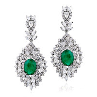 Earrings, white gold, diamonds, emeralds Earrings, white gold, diamonds, emeralds