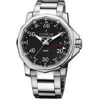 Corum zegarki Admiral's Cup GMT 44 ze stalową tarczą w kolorze czarnym Corum zegarki Admiral's Cup GMT 44 ze stalową tarczą w kolorze czarnym