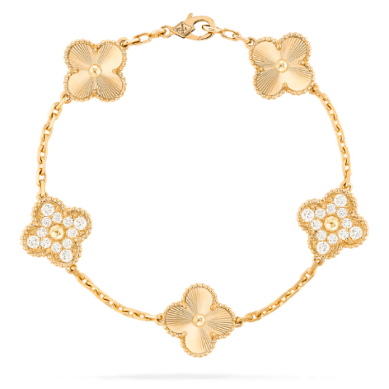 Van Cleef & Arpels Vintage Alhambra bracelet, yellow gold, diamonds Van Cleef & Arpels Vintage Alhambra bracelet, yellow gold, diamonds