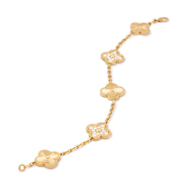 Van Cleef & Arpels Vintage Alhambra bracelet, yellow gold, diamonds Van Cleef & Arpels Vintage Alhambra bracelet, yellow gold, diamonds