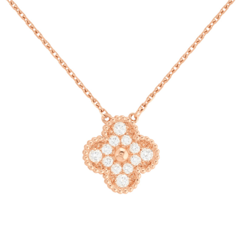 Van Cleef & Arpels Vintage Alhambra pendant, rose gold, diamonds Van Cleef & Arpels Vintage Alhambra pendant, rose gold, diamonds