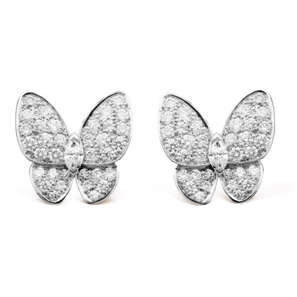 Van Cleef & Arpels Two Butterfly earrings, white gold, diamonds Van Cleef & Arpels Two Butterfly earrings, white gold, diamonds