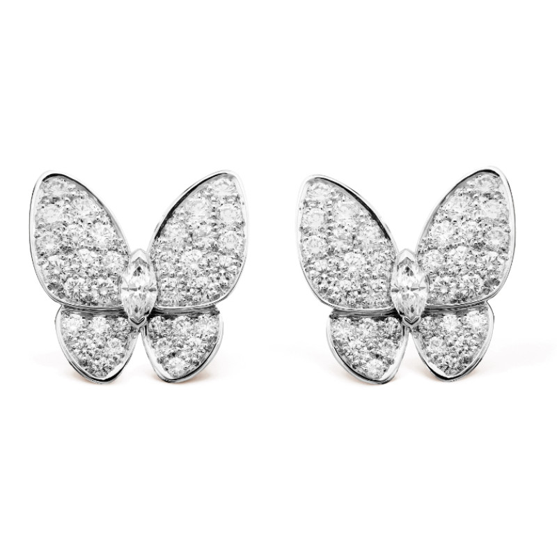 Van Cleef & Arpels Two Butterfly earrings, white gold, diamonds Van Cleef & Arpels Two Butterfly earrings, white gold, diamonds