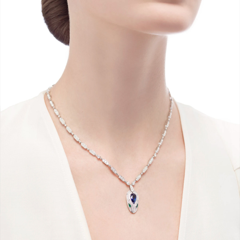 Bvlgari Serpenti necklace, white gold, diamonds, sapphire, emeralds Bvlgari Serpenti necklace, white gold, diamonds, sapphire, emeralds