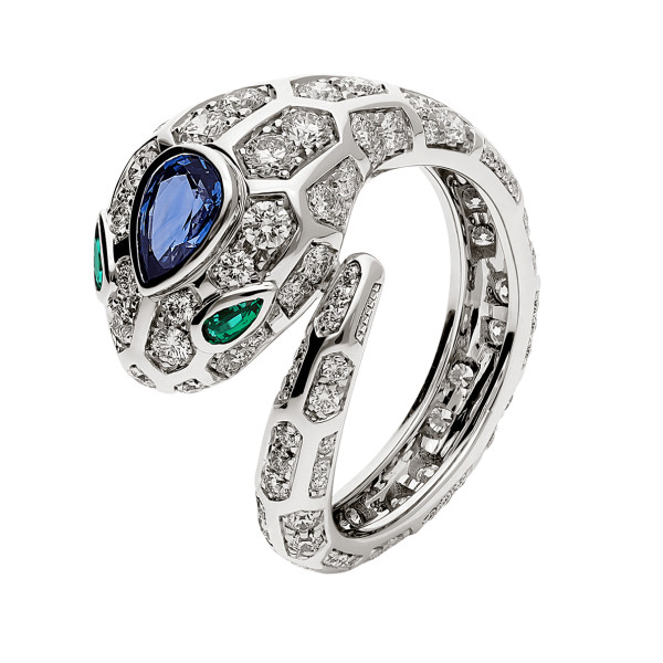 Bvlgari Serpenti ring, white gold, diamonds, sapphire, emeralds Bvlgari Serpenti ring, white gold, diamonds, sapphire, emeralds