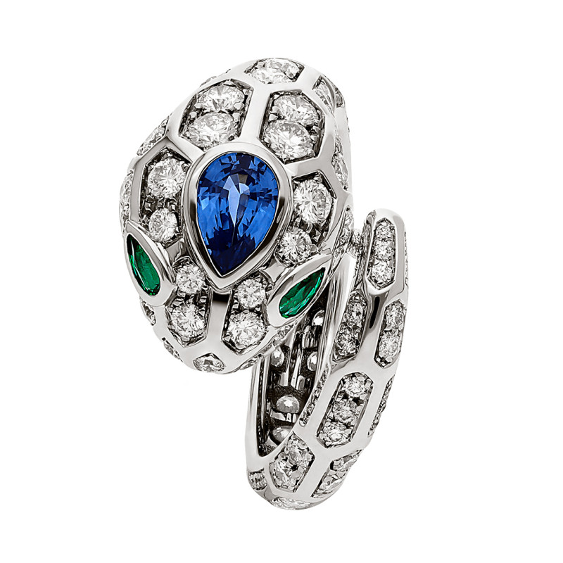 Bvlgari Serpenti ring, white gold, diamonds, sapphire, emeralds Bvlgari Serpenti ring, white gold, diamonds, sapphire, emeralds