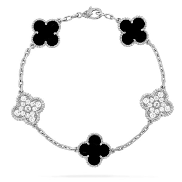 Van Cleef & Arpels Vintage Alhambra bracelet, white gold, diamonds, onyx Van Cleef & Arpels Vintage Alhambra bracelet, white gold, diamonds, onyx