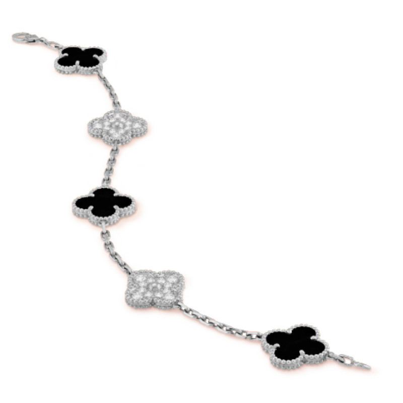 Van Cleef & Arpels Vintage Alhambra bracelet, white gold, diamonds, onyx Van Cleef & Arpels Vintage Alhambra bracelet, white gold, diamonds, onyx