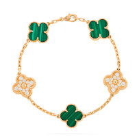 Van Cleef & Arpels Vintage Alhambra bracelet, yellow gold, diamonds, malachite Van Cleef & Arpels Vintage Alhambra bracelet, yellow gold, diamonds, malachite