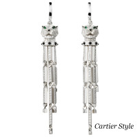 Panthere de Cartier earrings, white gold, diamonds, onyx, emerald Panthere de Cartier earrings, white gold, diamonds, onyx, emerald