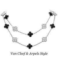Van Cleef & Arpels Alhambra necklace, white gold, diamonds, onyx Van Cleef & Arpels Alhambra necklace, white gold, diamonds, onyx